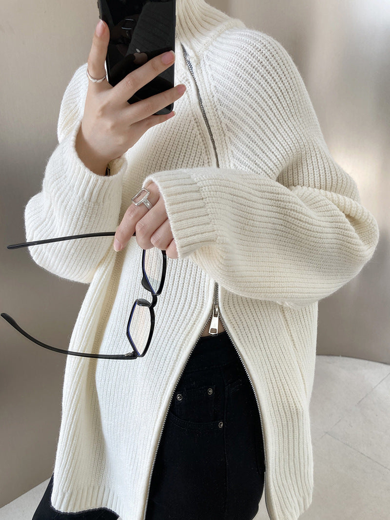 W&W Mode Rollkragenpullover mit Seitenschlitz einfarbig gestrickt