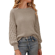 Damen Strickpullover mit strukturierten Puffärmeln und Rundhalsausschnitt WW