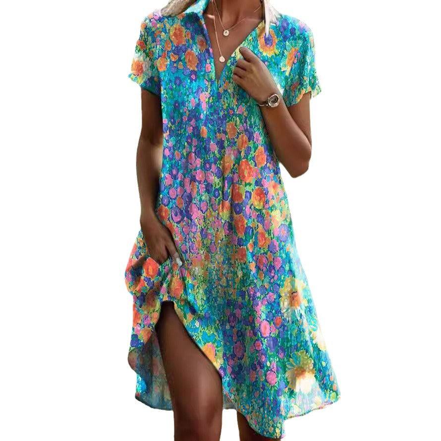 Frauen Kurzarm Floral Shift Kleid WW