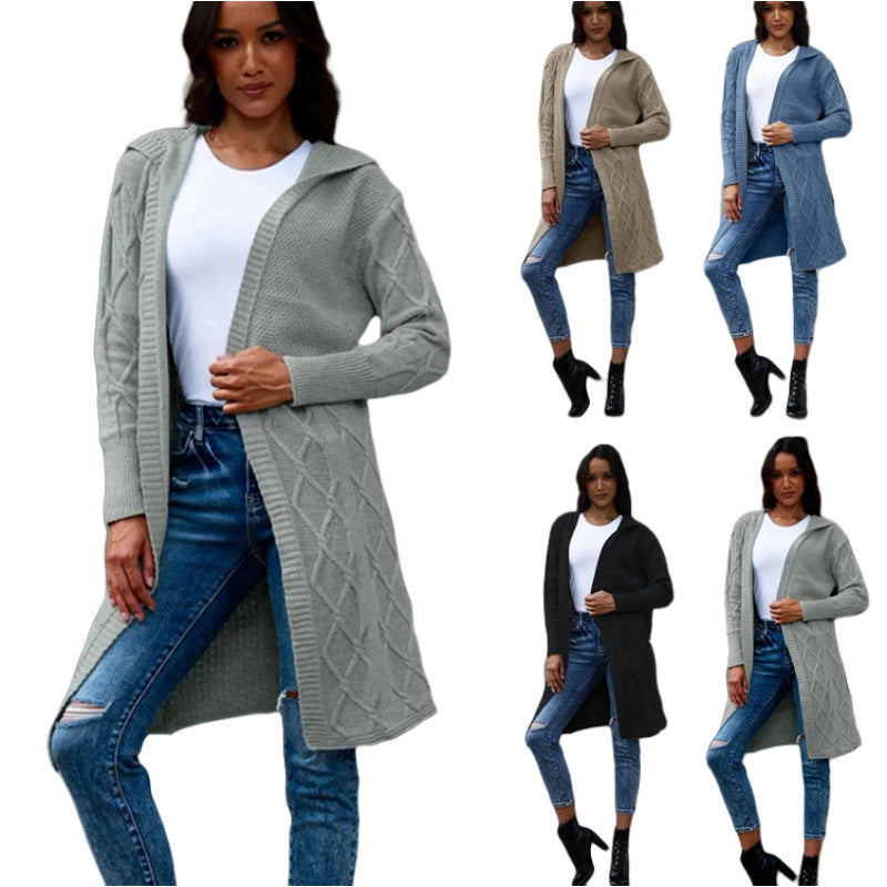 Damen Strickjacke mit Kapuze und stilvollem Zopfdesign WW