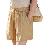 Damen Bequeme Leinen-Shorts mit elastischem Bund und Taschen WW
