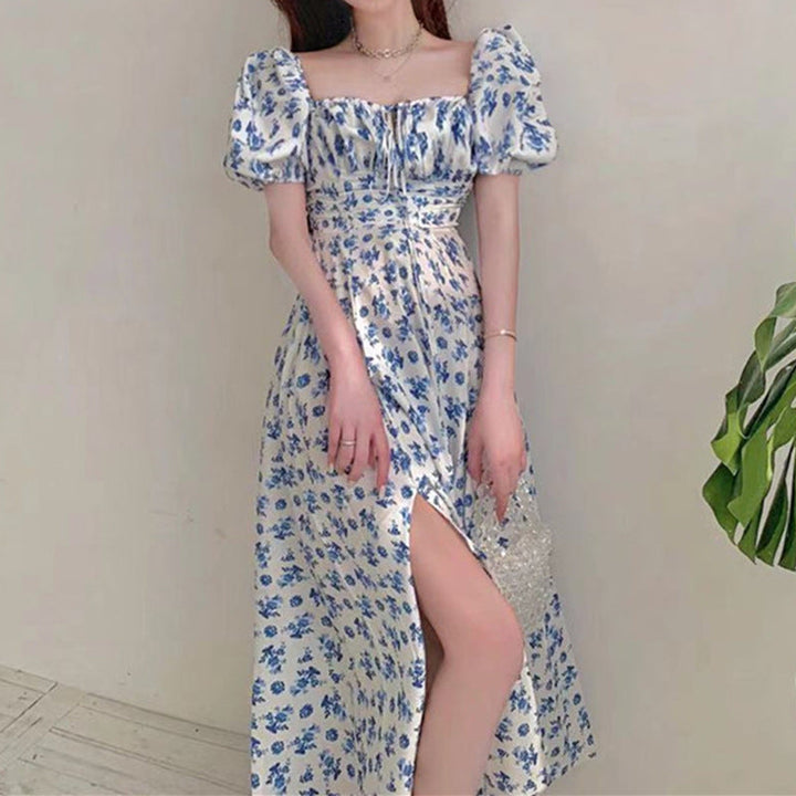 Damen Blütenmuster Mini-Kleid mit Puffärmeln W&W Mode