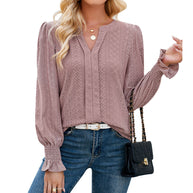 Damen Bluse mit elegantem Lochmuster und lässigem Schnitt WW