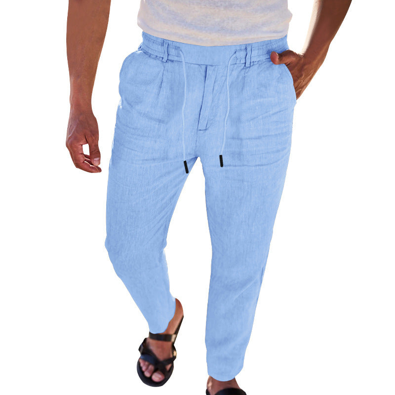 Herren lässige Leinenhose mit elastischem Bund W&W Mode