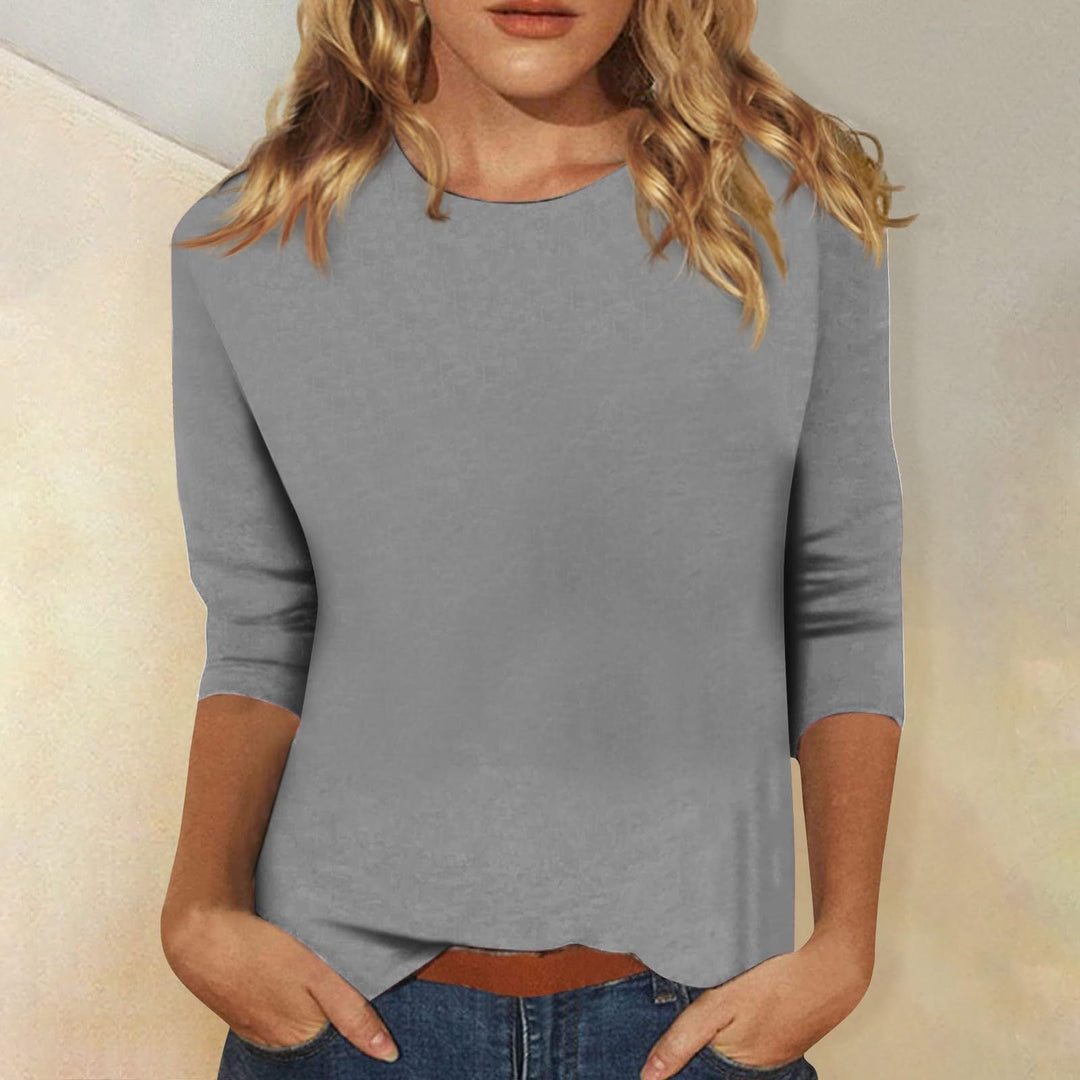 Damen lässiges Oberteil mit eleganten 3/4-Ärmeln und geschwungenem Saum W&W Mode