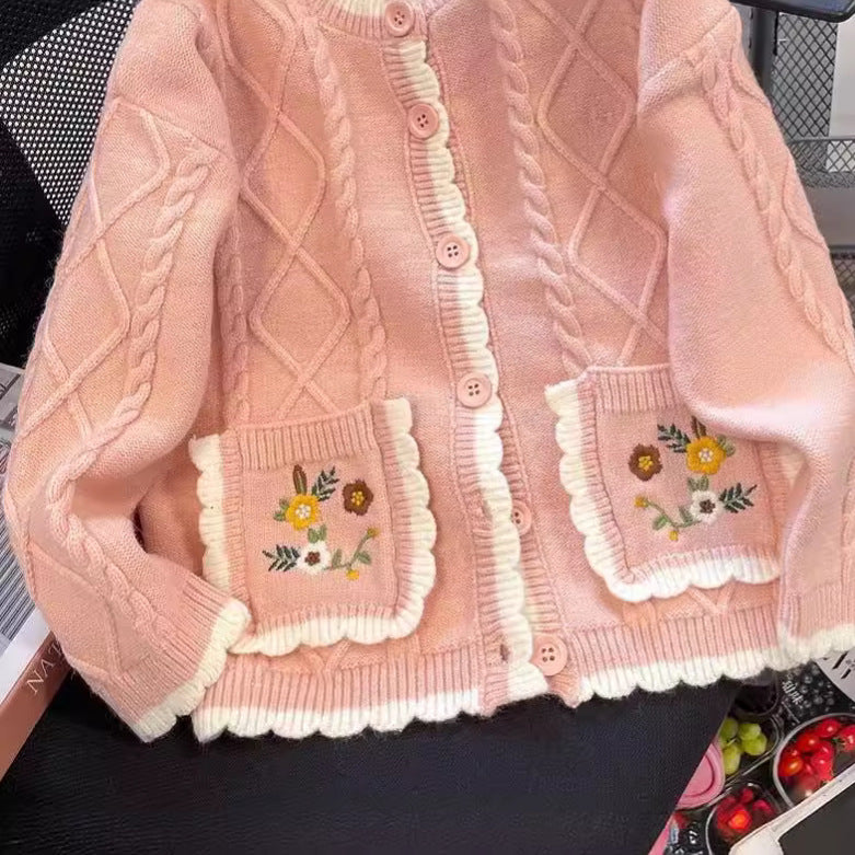 Damen Strickjacke mit Blumenmuster WW