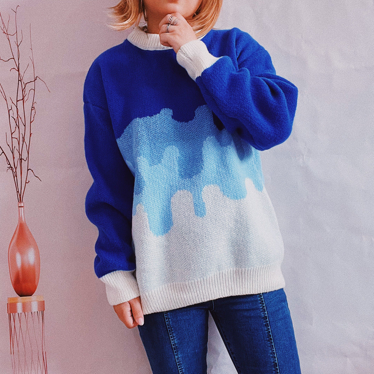 Damen Strickpullover mit modernem Farbverlauf und lässigem Schnitt WW
