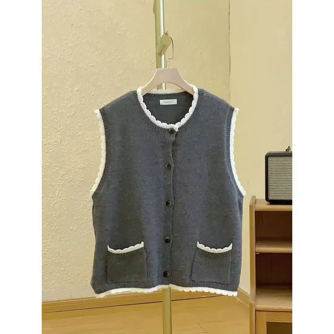 Damen Strickweste mit kontrastierenden Details und Taschen WW