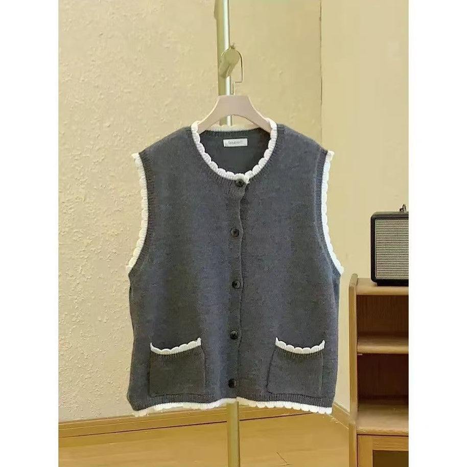 Damen Strickweste mit kontrastierenden Details und Taschen WW