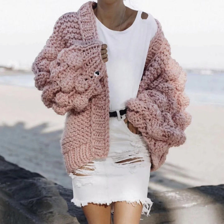 Damen Grob gestrickter Oversized Cardigan mit voluminösen Ärmeln W&W Mode
