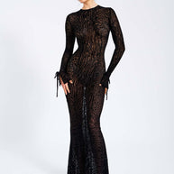 WW | Durchsichtiges Leopardenmuster Bodycon Rückenfreies Langkleid