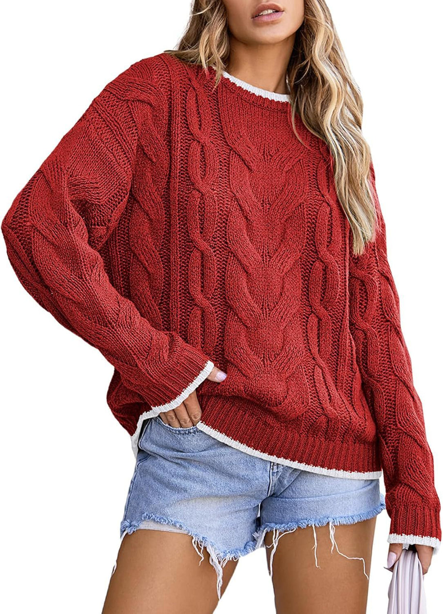 Damen Strickpullover mit grobem Zopfmuster WW