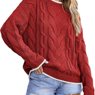 Damen Strickpullover mit grobem Zopfmuster WW