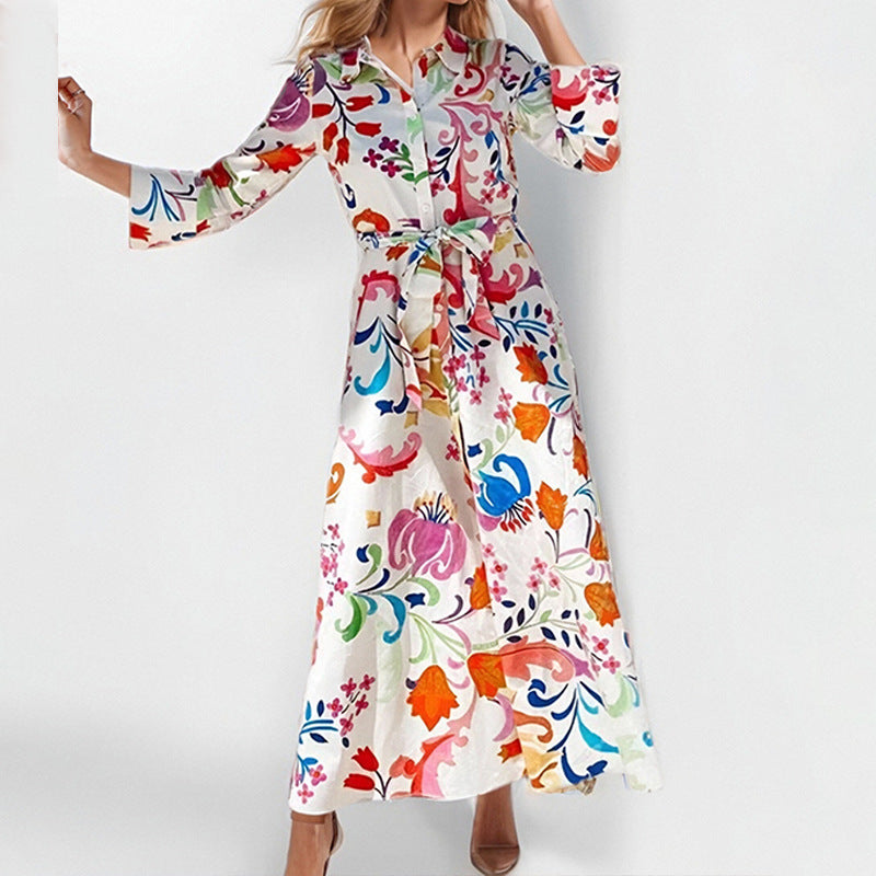 Damen Maxikleid mit floralem Druck und taillierbarem Gürtel W&W Mode