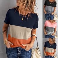 Damen lässiges T-Shirt mit farbigem Blockdesign und Rundhalsausschnitt WW