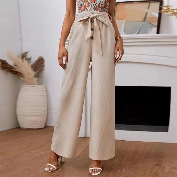 Damen weite Hose mit Bindegürtel und Knöpfen WW