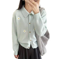 Damen Strickjacke mit floralen Applikationen und klassischem Kragen WW