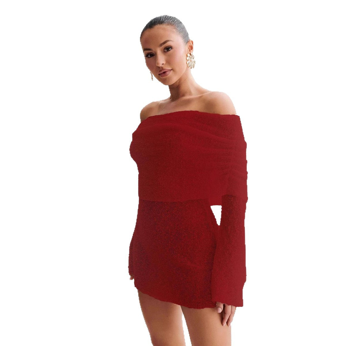 Damen Schulterfreies Minikleid mit glitzerndem Effekt und Übergröße WW