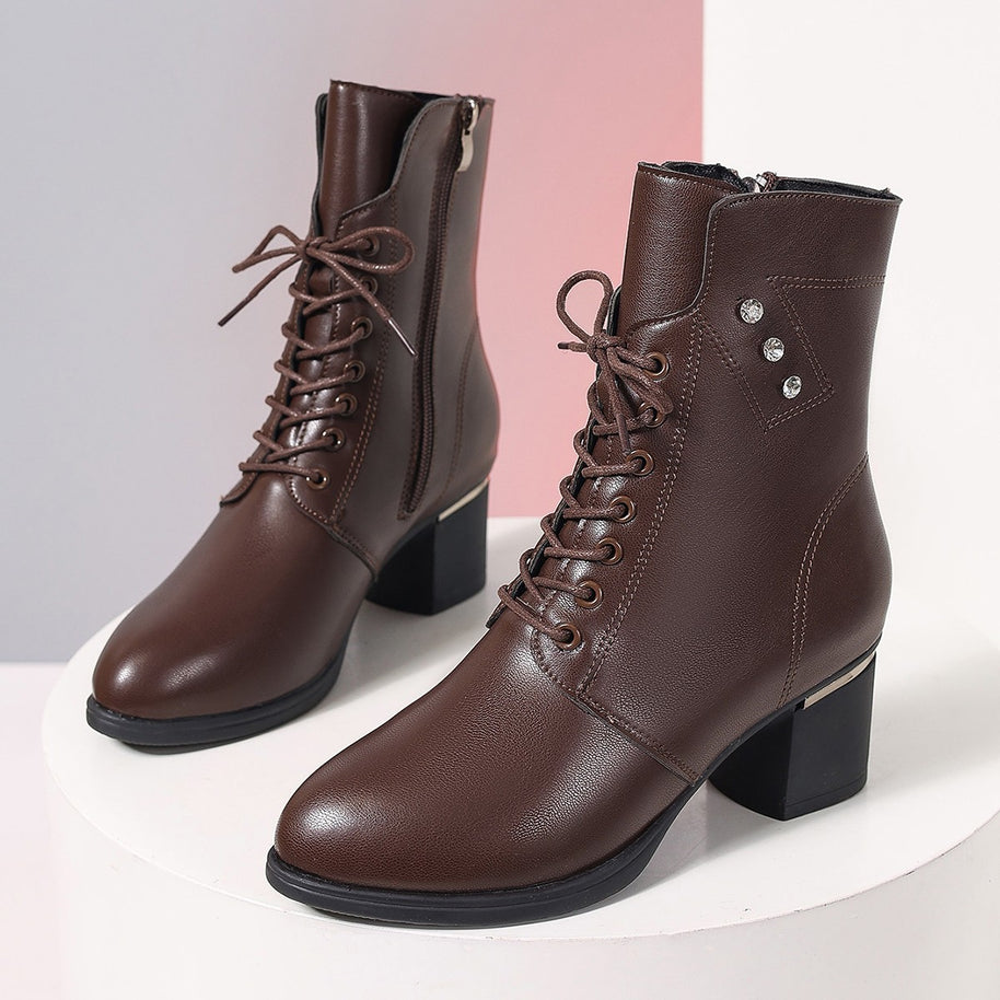 Damen Schnürstiefeletten mit modischer Schnallenverzierung und rutschfester Sohle WW