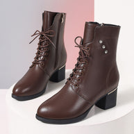 Damen Schnürstiefeletten mit modischer Schnallenverzierung und rutschfester Sohle WW