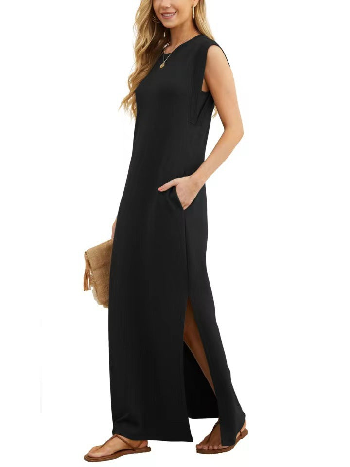 Damen elegantes Maxikleid mit schlichter Silhouette und lässigen Ärmeln WW