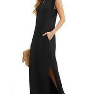Damen elegantes Maxikleid mit schlichter Silhouette und lässigen Ärmeln WW