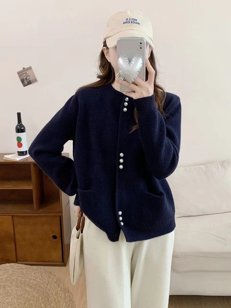 Damen Strickjacke mit eleganten Perlenknöpfen WW