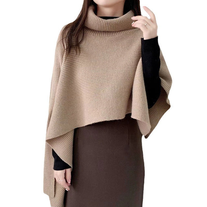 Damen Strickponcho mit hochgeschlossenem Kragen und eleganter Rippstruktur WW