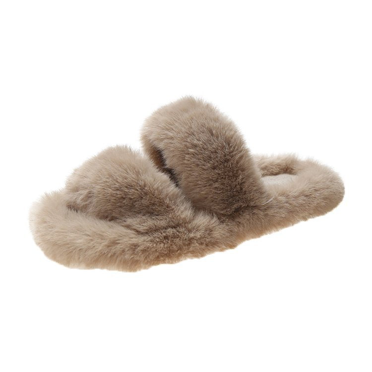 Damen Flauschige Hausschuhe mit doppeltem Riemen und weichem Innenfutter W&W