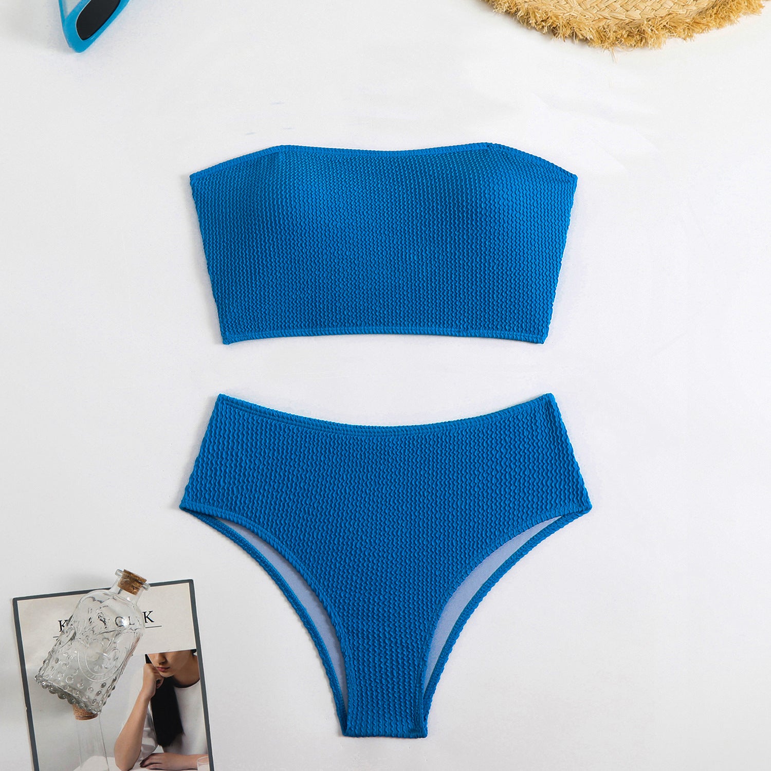 Damen Bandeau-Bikini mit strukturiertem Design und hohem Bund WW