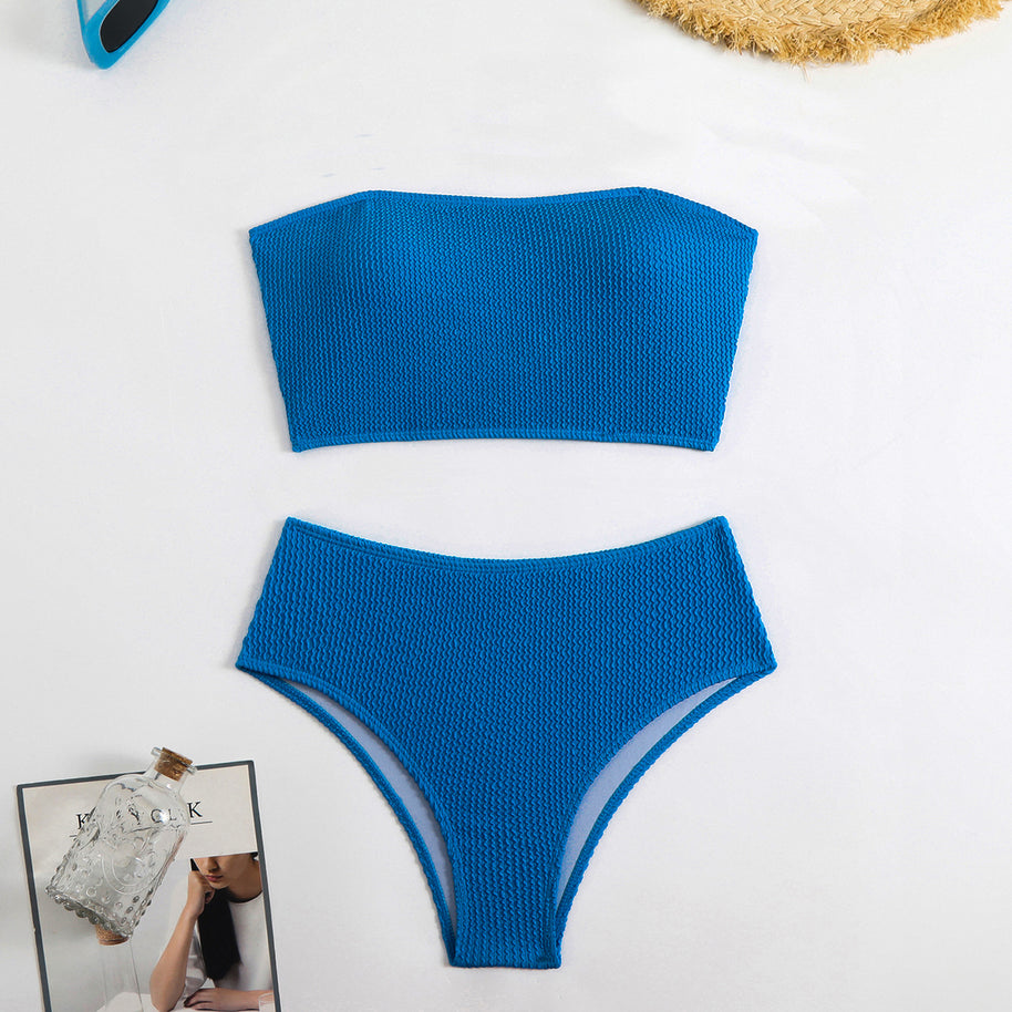 Damen Bandeau-Bikini mit strukturiertem Design und hohem Bund WW