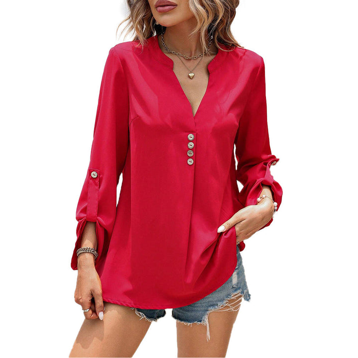 Damen Bluse mit elegantem V-Ausschnitt und raffinierten Knopfdetails W&W Mode