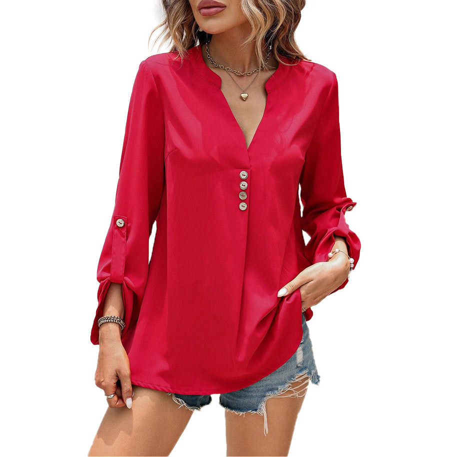 Damen Bluse mit elegantem V-Ausschnitt und raffinierten Knopfdetails W&W