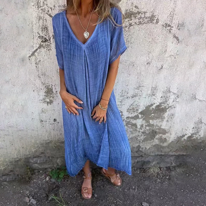 Damen Midikleid mit lässigem V-Ausschnitt und luftiger Passform WW