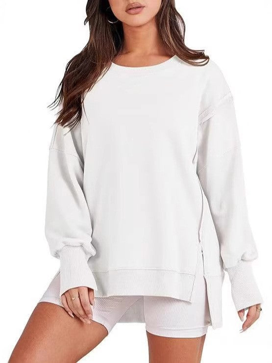Damen lässiger Oversized Sweatshirt mit seitlichen Schlitzen WW