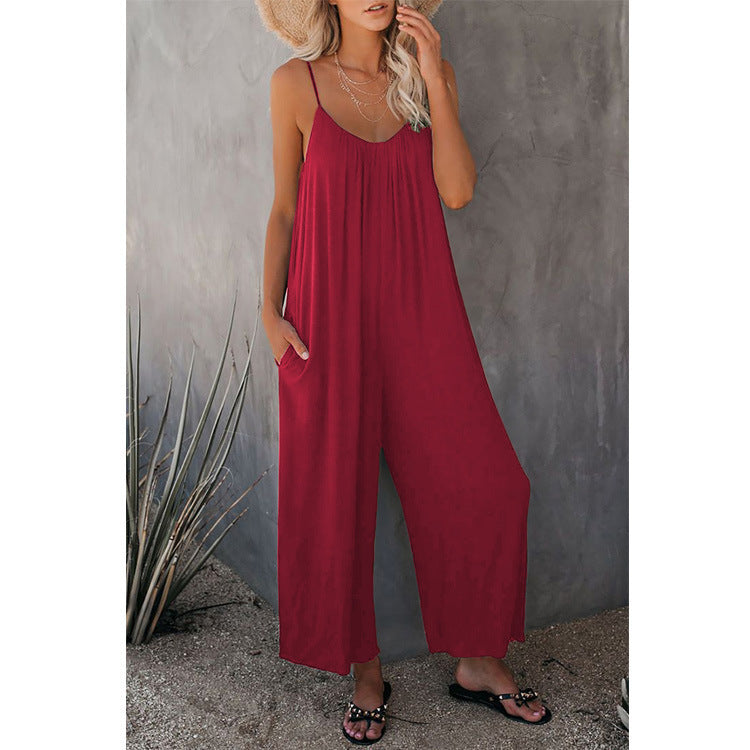 Damen Lässiger Jumpsuit mit weit geschnittenen Beinen und praktischen Taschen WW