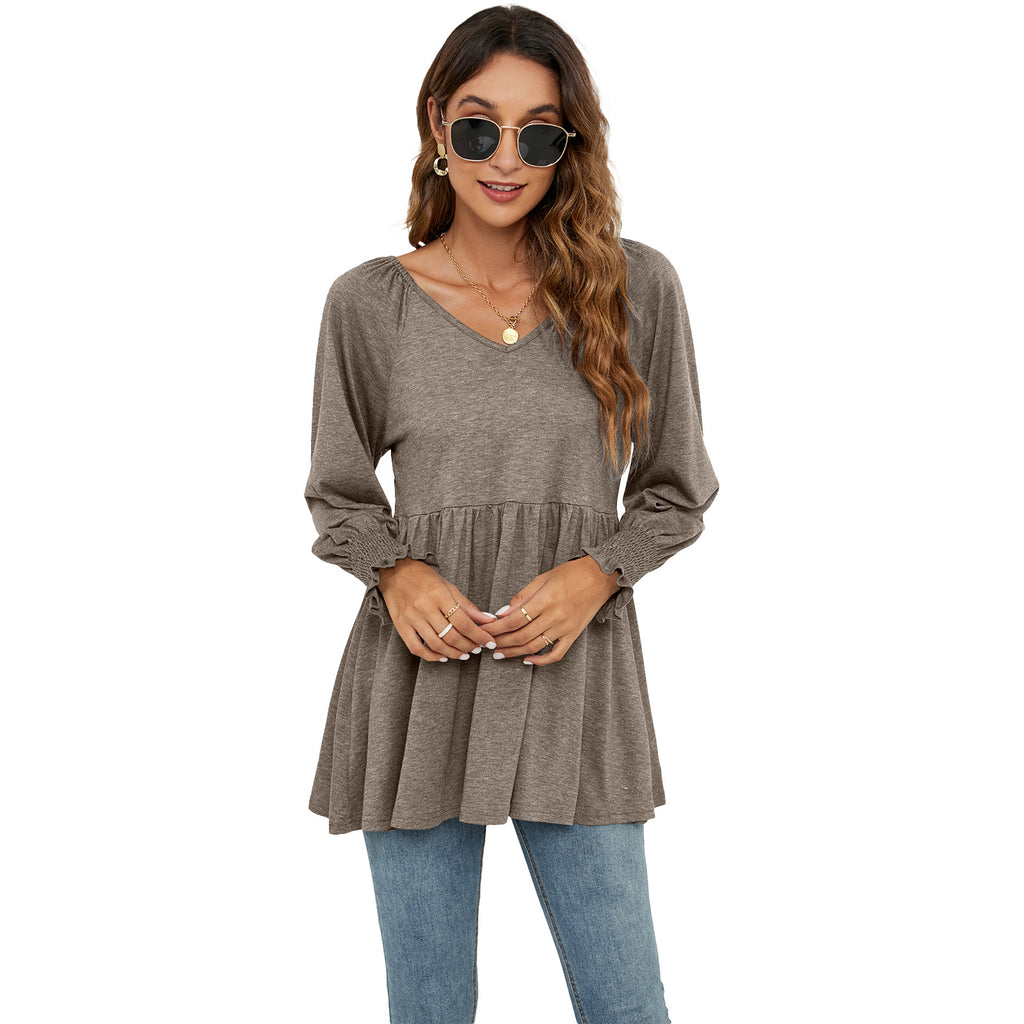 Damen V-ausschnitt Tunika mit Rüschendetails WW