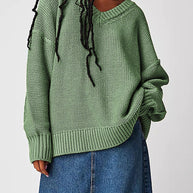 Damen V-Ausschnitt Oversized Pullover mit strukturiertem Strickmuster WW