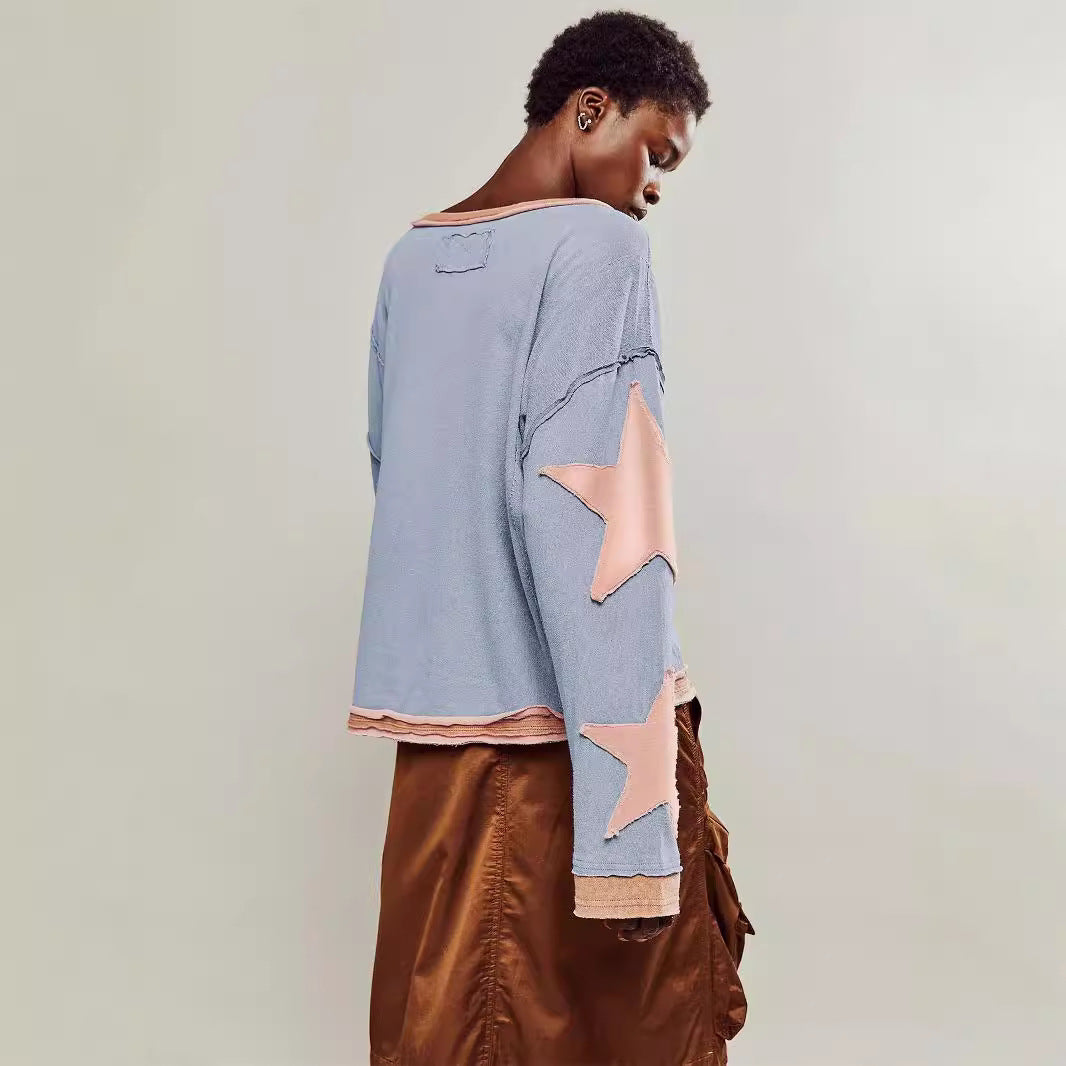 Damen lässiges Sweatshirt mit Sternen-Design und weitem Schnitt WW