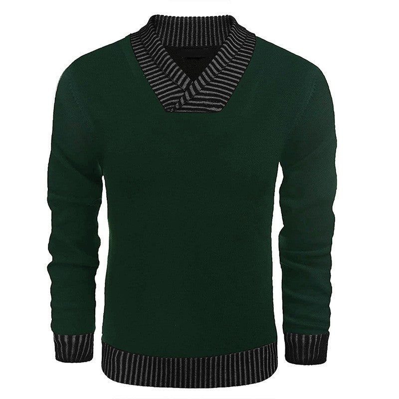 Herren modischer Pullover mit gestreiftem Kragen und schmalem Schnitt WW