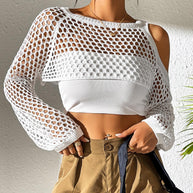 Damen lässiger Netzpullover mit offenen Schultern und weitem Schnitt WW