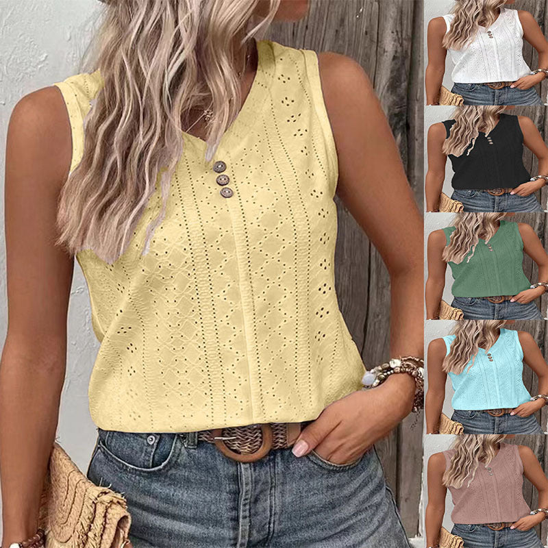 Damen Ärmelloses Top mit Knopfdetail und Lochmuster WW