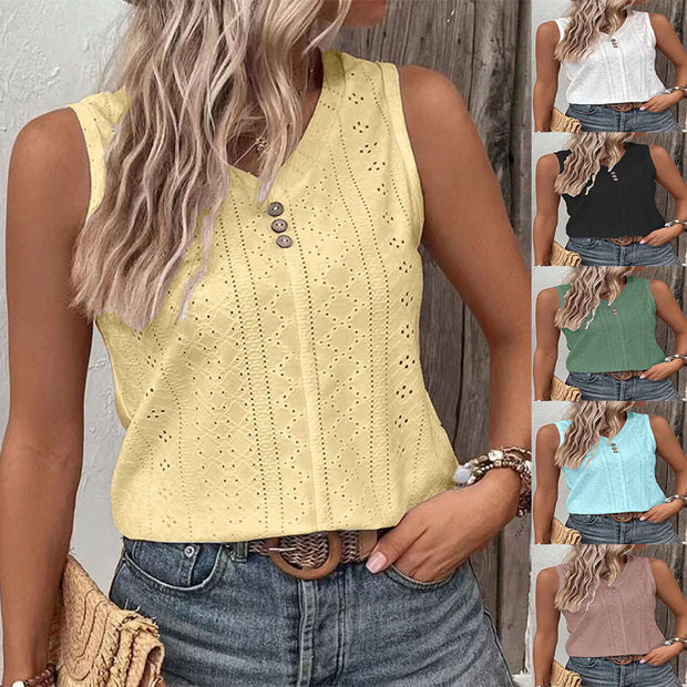 Damen Ärmelloses Top mit Knopfdetail und Lochmuster WW