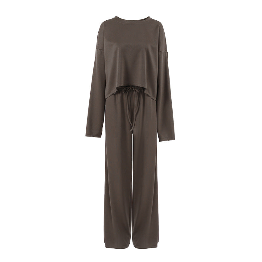 Damen Bequemes Cropped Sweatshirt und Weite Hose Set WW