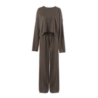 Damen Bequemes Cropped Sweatshirt und Weite Hose Set WW