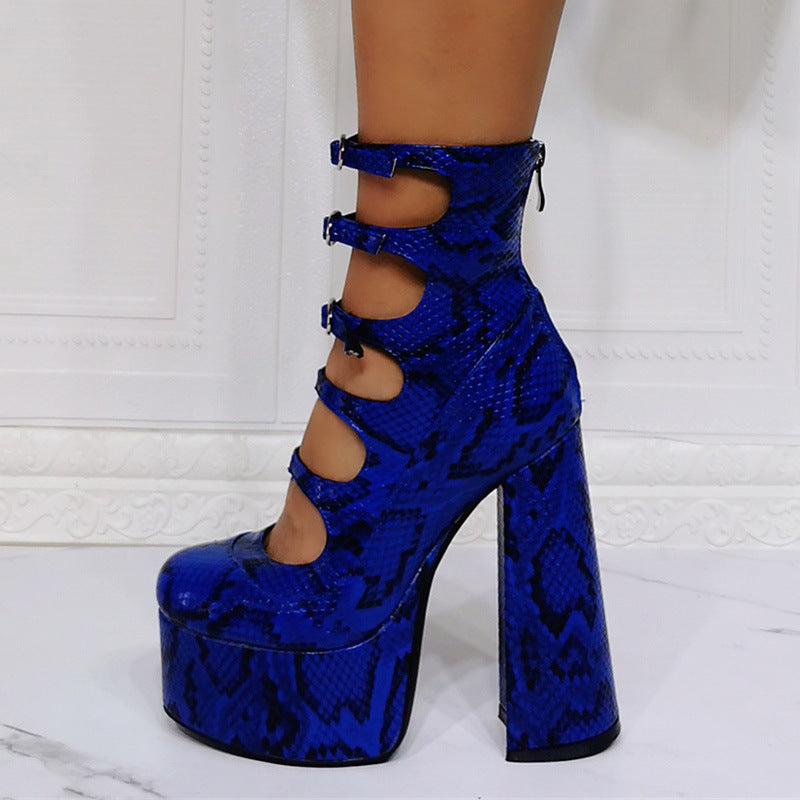 WW | Wasserdichte Plateau High Heels Schuhe Damen Dicke Ferse Schlangengurt