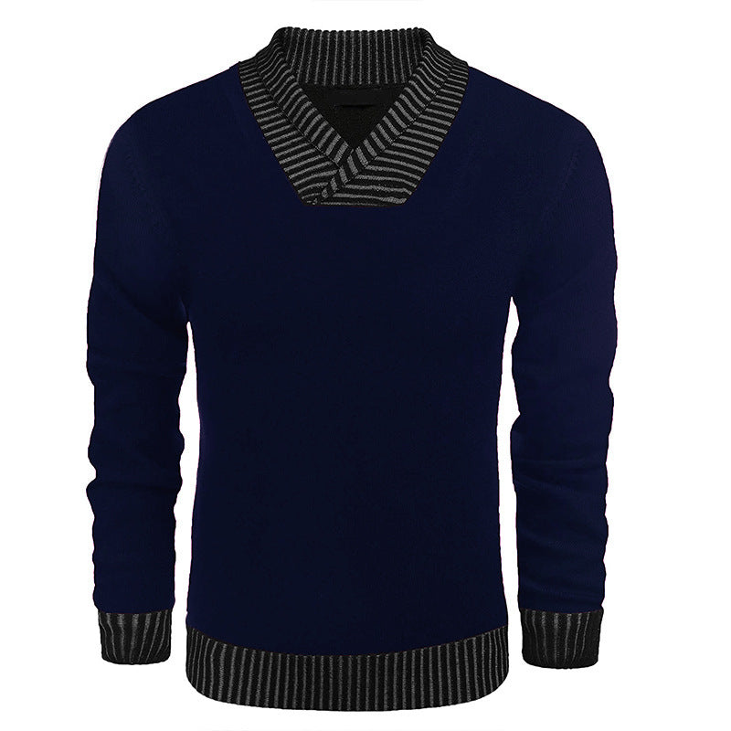 Herren modischer Pullover mit gestreiftem Kragen und schmalem Schnitt WW