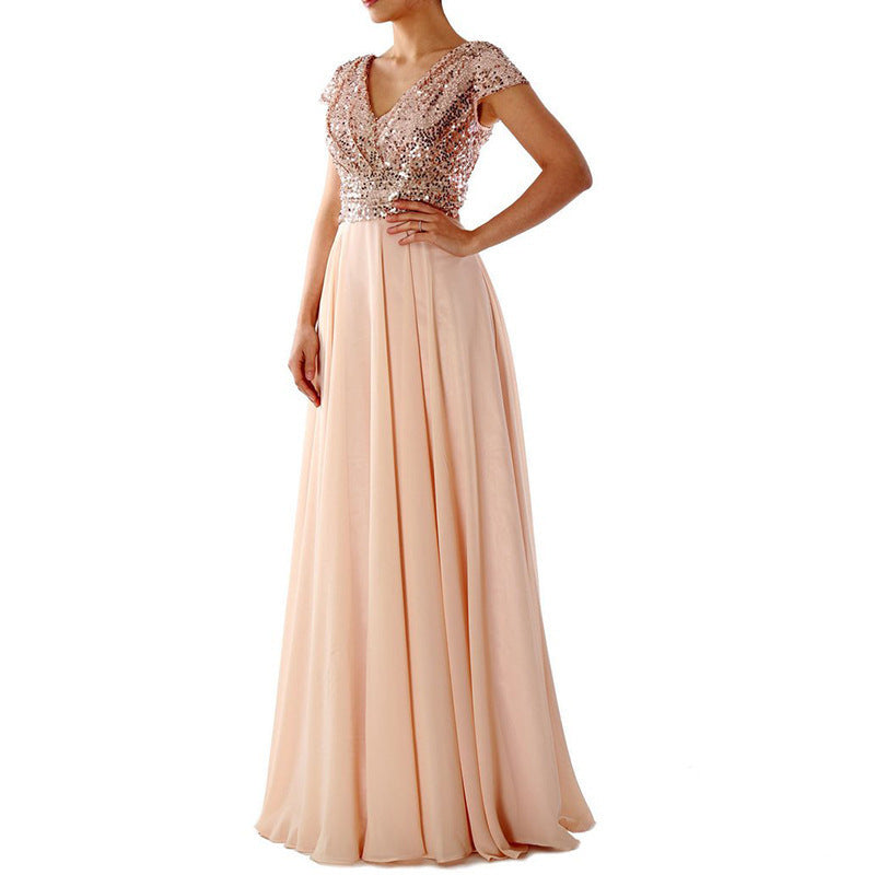 Damen Abendkleid mit funkelnden Pailletten und elegantem V-Ausschnitt WW