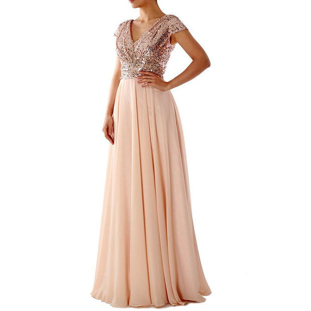 Damen Abendkleid mit funkelnden Pailletten und elegantem V-Ausschnitt WW