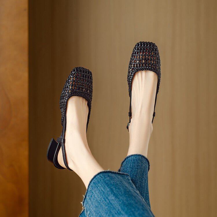 Damen Slingback Sandalen mit geflochtenem Design und elegantem Blockabsatz WW